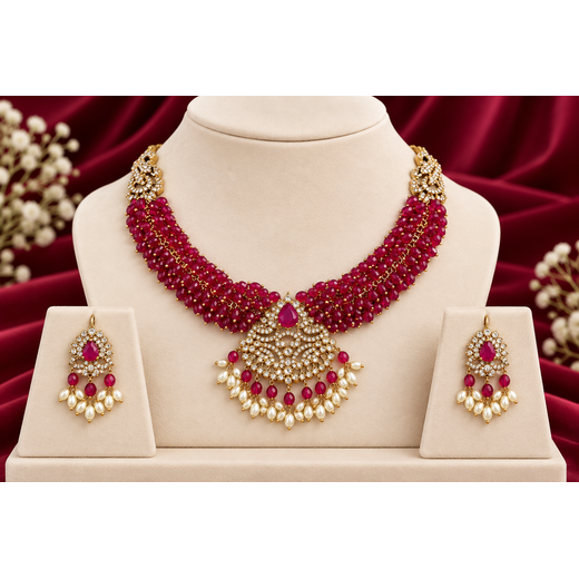 Pink Onyx Gemstone Beads Short Necklace - Image 3