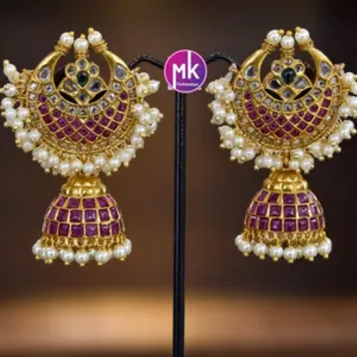 Cluster Pearl Kemp jhumkas - Image 2