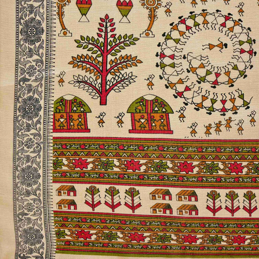 Beige Khadi Printed Saree - Image 3