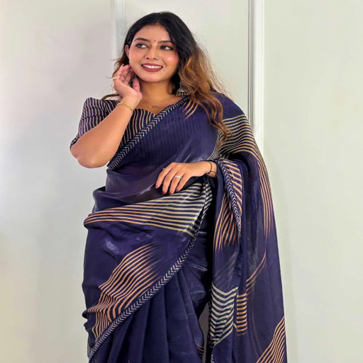 Mouni Roy Midnight Blue Gold Swarovski Saree - Image 2