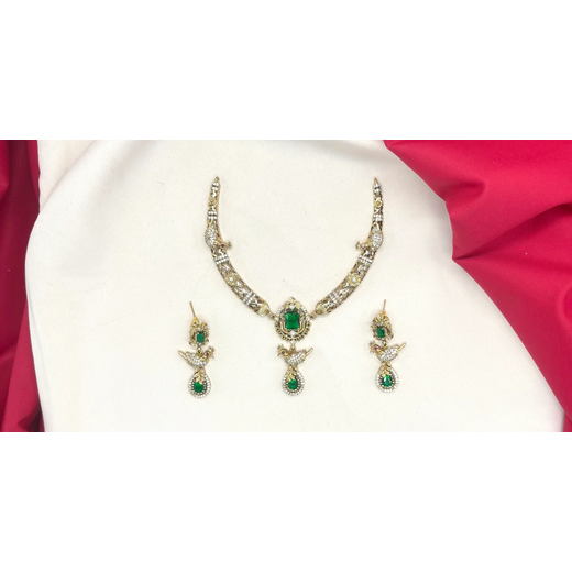 Peacock design with AD Green Zircon & Moissanite Stones
