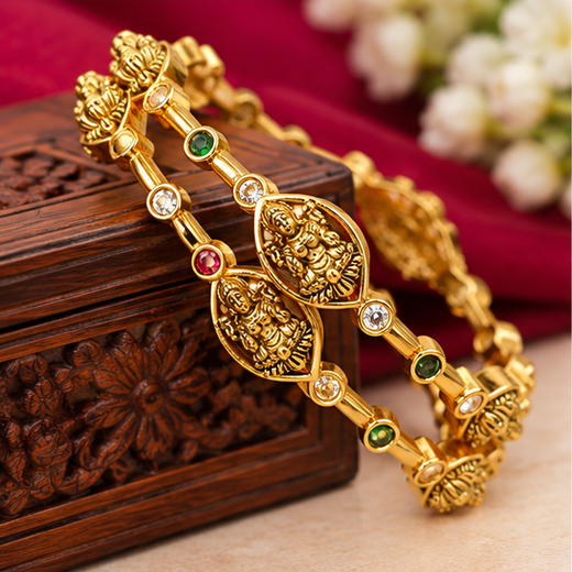 Matte Finishing With Small Stones Lord Lakshmi Bangle - Image 3