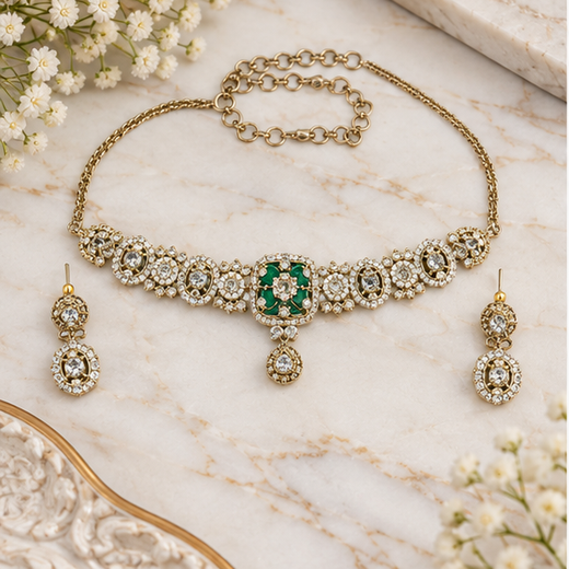 Victorian Floral design Green stone Choker - Image 3