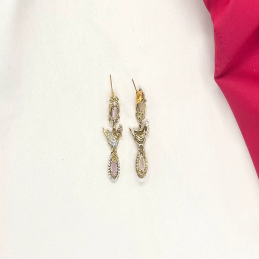 Peacock design with AD Baby-Pink Zircon & Moissanite Stones - Image 2