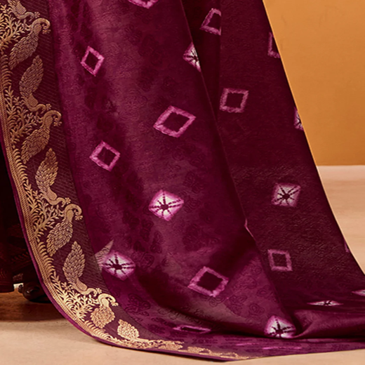 Wine Silk Woven Printed Saree - Image 3