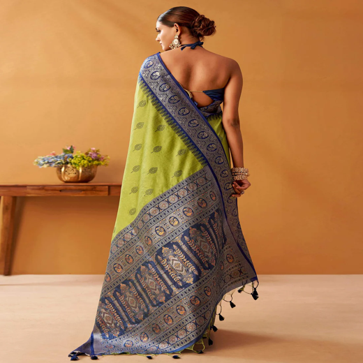 Lime Green Silk Woven Kanjivaram Saree - Image 4