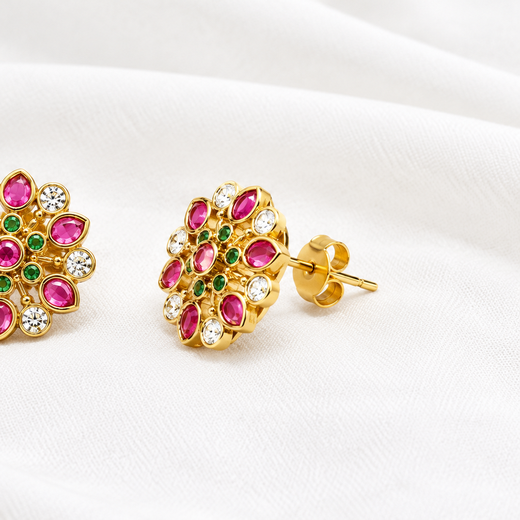 gold-tone kempu & AD stone floral stud earring - Image 3