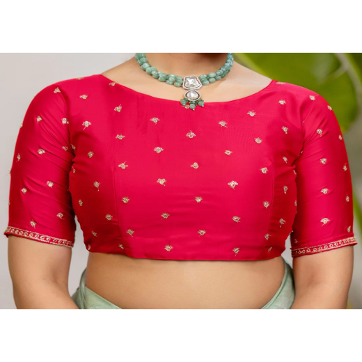 Mint Green Cotton Silk Embroidery Saree - Image 2
