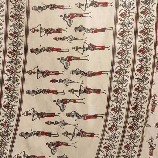 Off White Silk Warli Printed Saree - Image 3