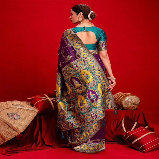 Dark Purple Silk Woven Paithani Saree - Image 4