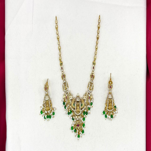 Matte finishing lord Lakshmi with peacock Designed Short Necklace - Image 2