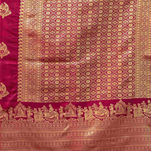 Dark Pink Silk Woven Kanjivaram Saree - Image 3