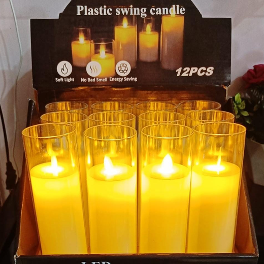 12 Piece Box Smokeless Flickering Wick Candle With Glass🕯️ Height: 16 CM