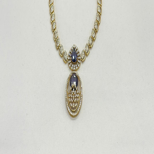 Two-tone finish Blue zircon beaded Short Necklace - Image 2