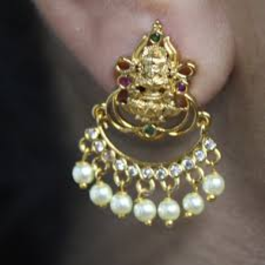Matte Finishing Lord Lakshmi Beautifully Added White Pearls Earring - Image 2