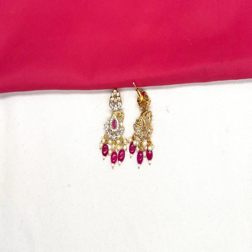 Matte finishing American Diamonds with peacock design with Pink Beads Kanti - Image 4