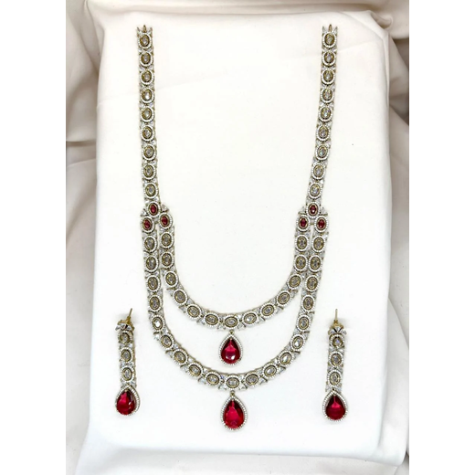 Victorian Two Steps With Red Stone Long Necklace