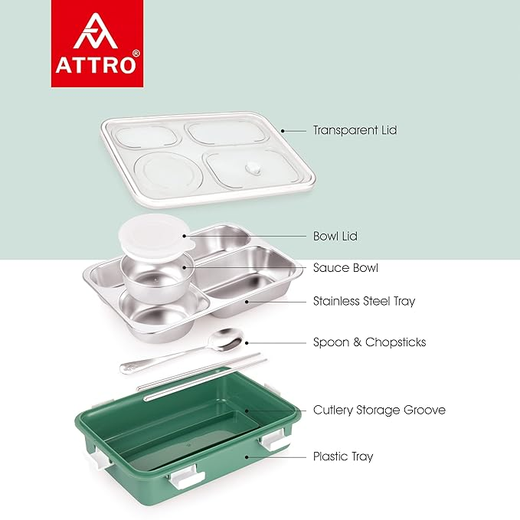 4 Compartment Stainless Steel Lunch Box - Image 3
