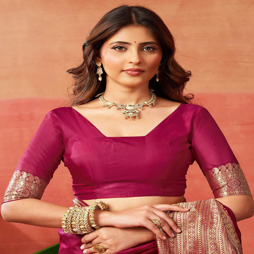 Dark Pink Silk Woven Kanjivaram Saree - Image 2