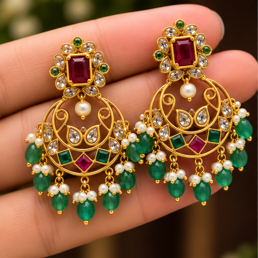 Ruby Green Chandelier Earrings - Image 3