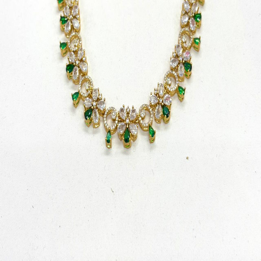Gold-plated American Diamond Green Stones Short Necklace - Image 2