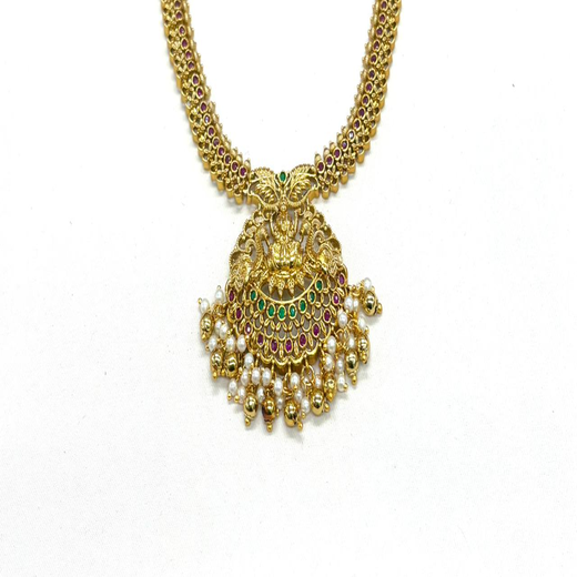 Matte finishing lord Lakshmi pendent with small stones Short Necklace - Image 2