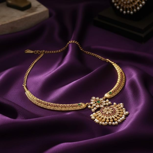 Antique Gold Plated Kundan & Pearl Necklace Set