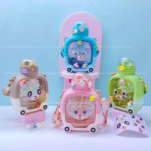 Bear-Shaped Kids Sipper Water Bottle with Strap - Image 4