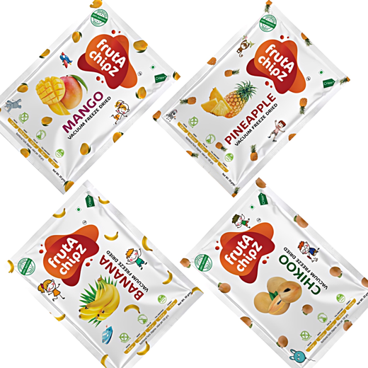 frutA chipZ Freeze Dried Chikoo 20 Gms/ Banana 30 Gms/ JackFruit 20 Gms/ Pineapple 20Gms | 100% Natural | Healthy Fruit Chips | Ready to Eat | Crunchy |