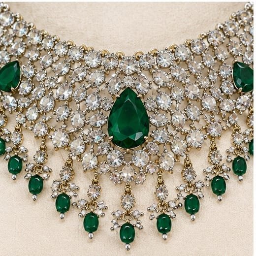 Victorian finishing uncut diamond with Green stones (Choker)Necklace - Image 3
