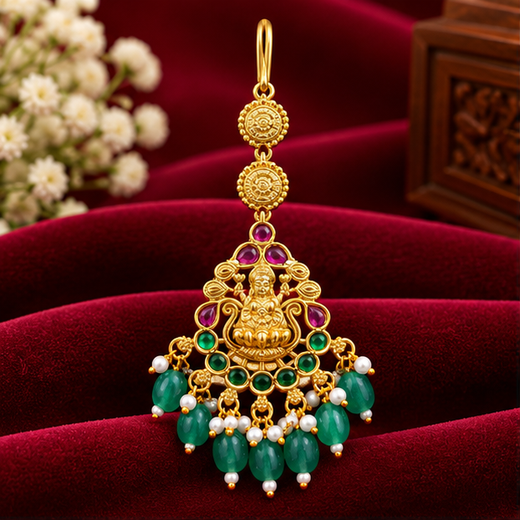 Maang-Tikka With Mint-Green Monalisa Beads
