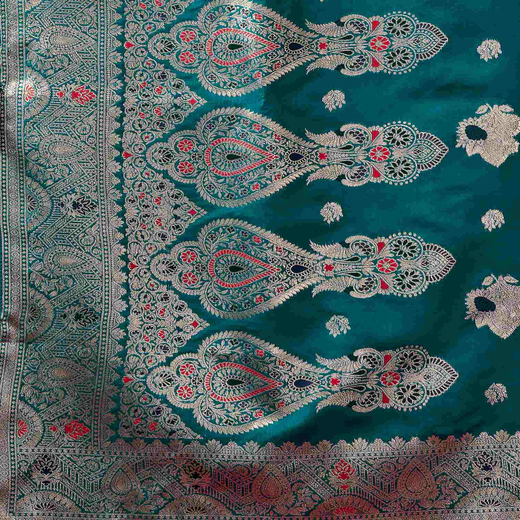 Peacock Blue Silk Woven Banarasi Saree - Image 3