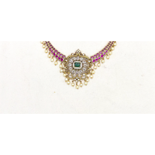 Matte finishing Pink Kempu stones Short Kanti Necklace - Image 2