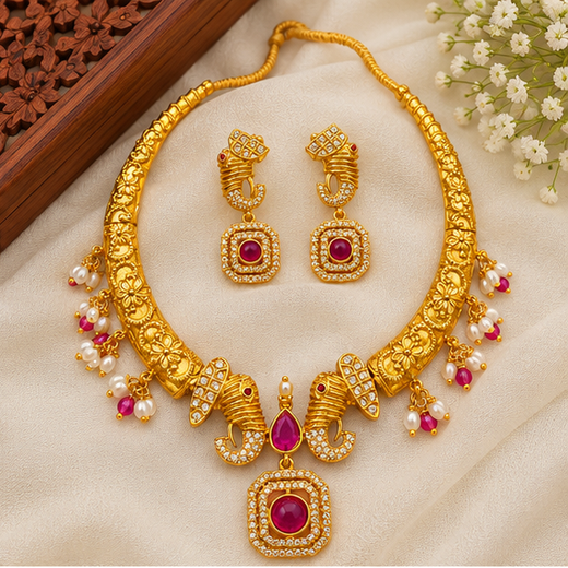 Premium Gold Plated Short Necklace Set - Image 2