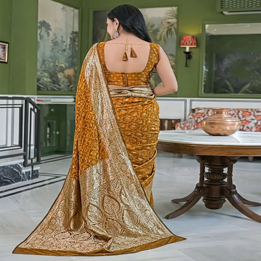 Dusty Mustard Silk Woven Banarasi Saree - Image 4