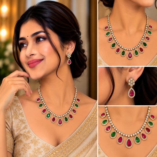 Mehndi finishing Multi-Stones Short Necklace - Image 4