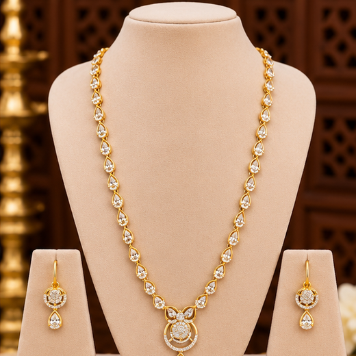 Matte finishing Beautifully design Cubic Zirconia long necklace
