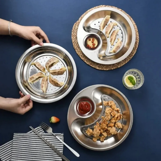 STAINLESS STEEL DUMPLING DRAIN SNACK TRAY - Image 3