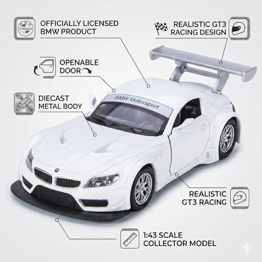 Officially Licensed BMW Z4 GT3 1:32 Scale Die Cast Track Car Model - Image 2