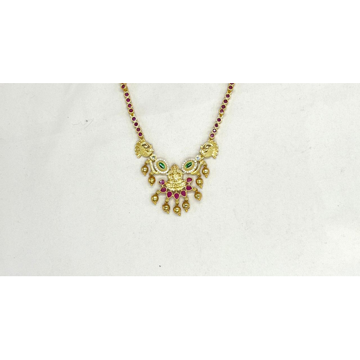 Matte finishing with lord Lakshmi Pink stones Short Necklace - Image 2