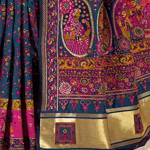 Rama Blue Silk Woven Patola Saree - Image 3