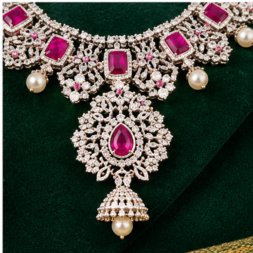 Ad Stones G.J polish Detachable With Pink stones Long Haram - Image 4