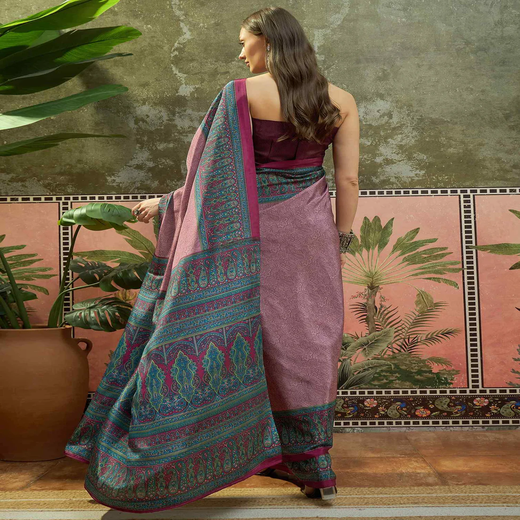 Mauve Crepe Silk Printed Saree - Image 4