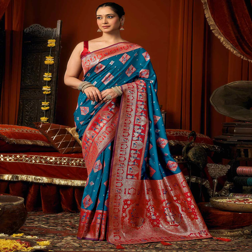 Blue Silk Woven Banarasi Saree