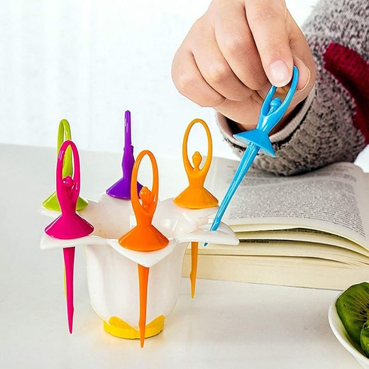 Dancing Doll Fruit Fork Set With Stand (Pack of 6) - Image 2