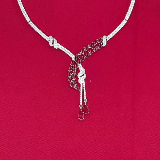 Silver American Diamonds Red stones Short Necklace - Image 3