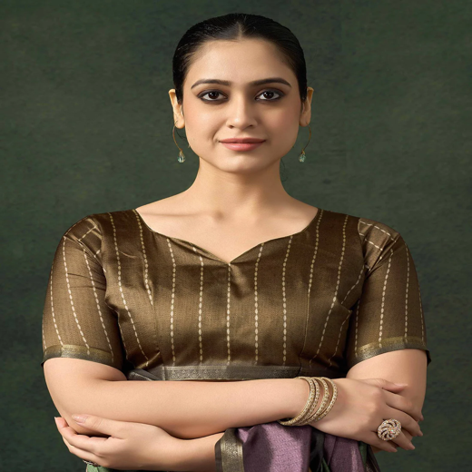 Dark Mauve Silk Printed Saree - Image 3