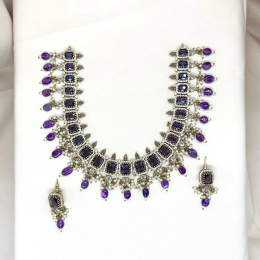 Victorian Short Necklace With Moissanite Purple stone