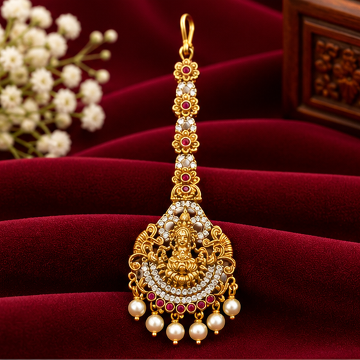 Matte Finishing AD Stones Lord Lakshmi Maang tikka