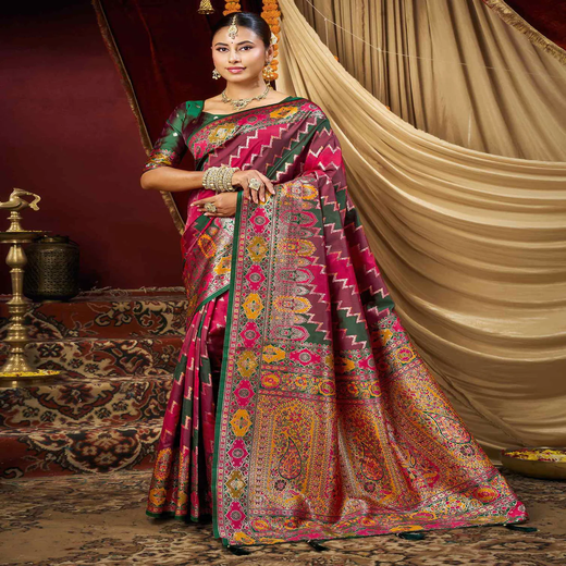 Multicoloured Silk Woven Banarasi Saree--